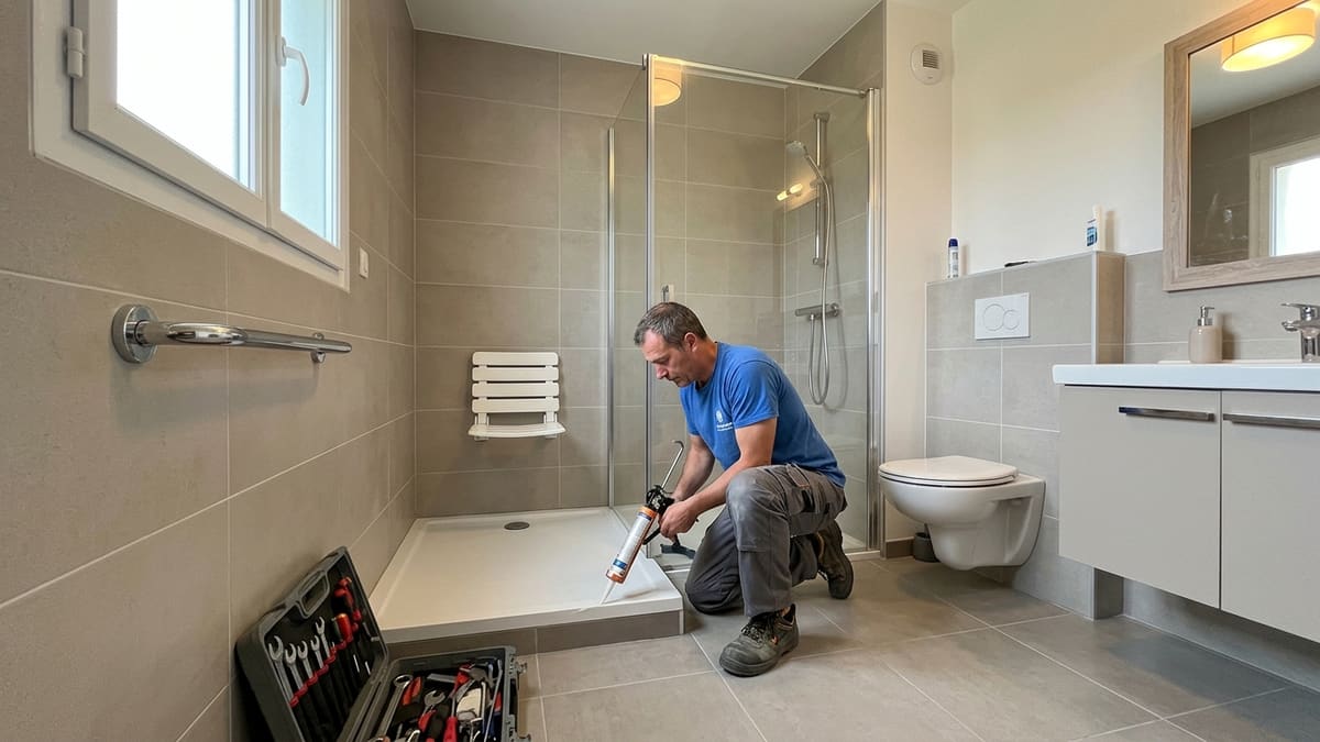 Aménagement d’une douche sécurisée pour senior avec barres d’appui et siège