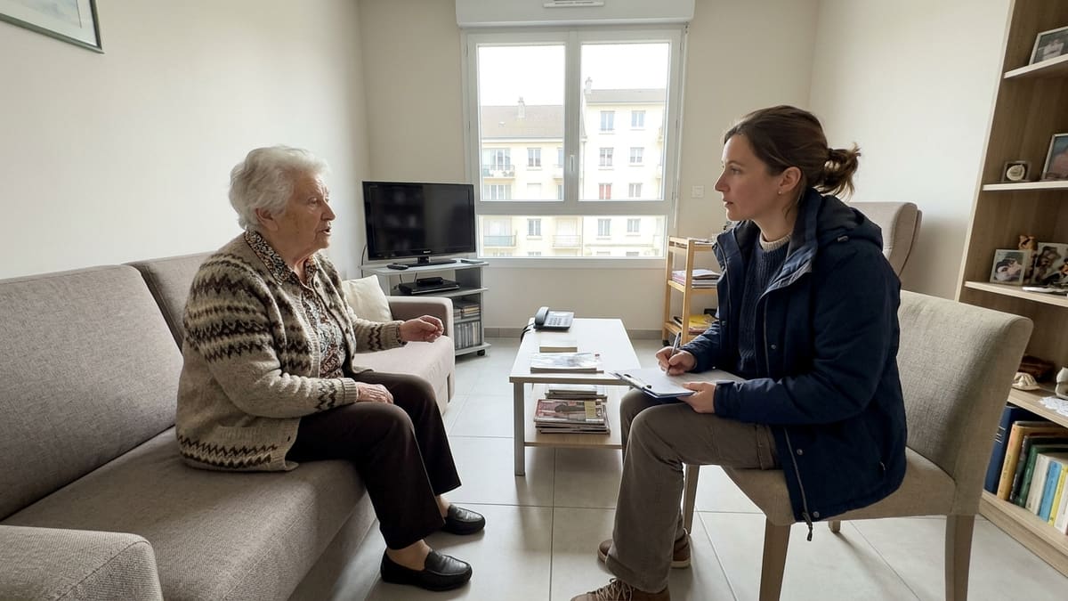 Retraitée non imposable discutant avec un conseiller pour l aménagement de sa salle de bain