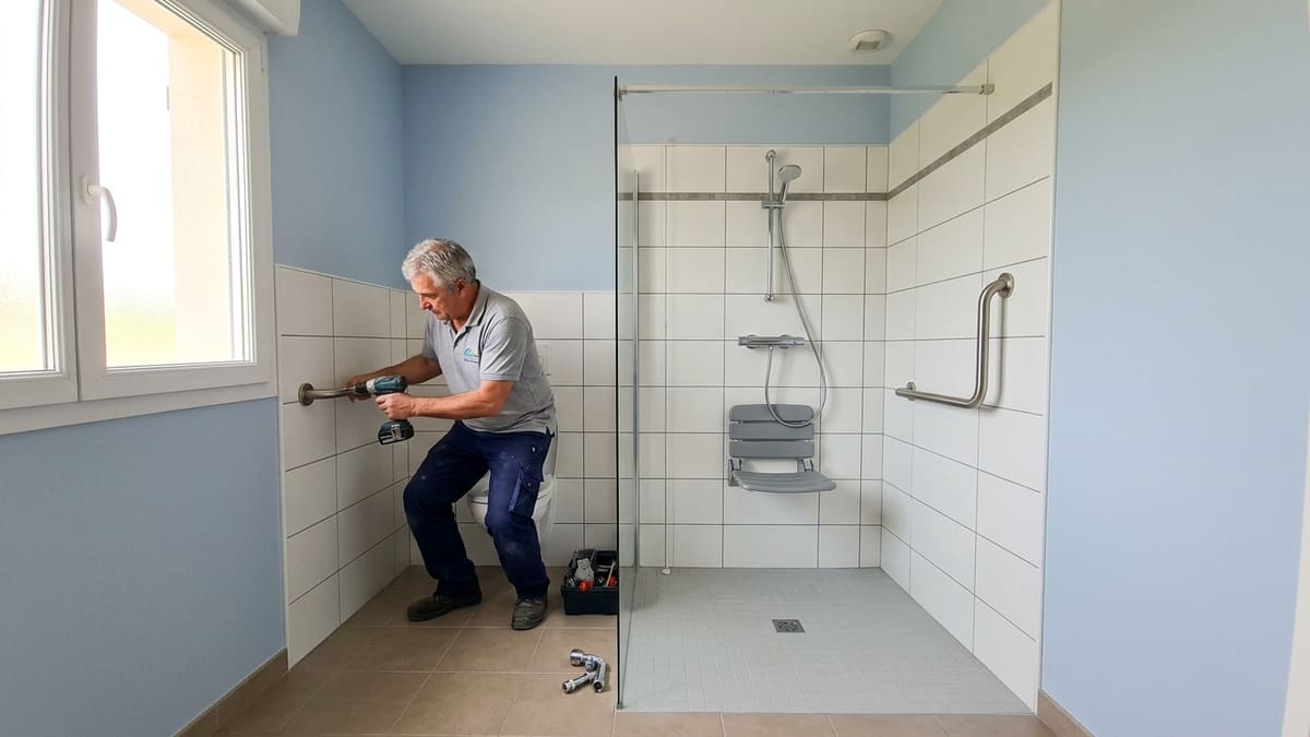 Salle de bain moderne et sécurisée avec douche à l’italienne pour senior